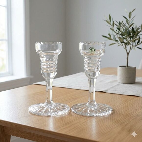 Galway Irish Crystal Candle Holders With Intricate Design - Set Of 2 - Picture 2 of 5